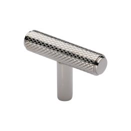 Heritage Brass Cabinet Knob Knurled T-Bar Design 45mm Polished Nickel finish