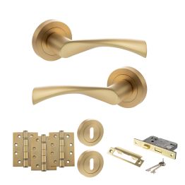 STATUS Colorado Door Handle Pack (3 Lever Lock Set - 2.5" CE Sashlock, 4" Fire Rated Hinges x3) - Satin Brass