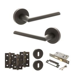 STATUS Alabama Door Handle Pack (3 Lever Lock Set - 2.5" CE Sashlock, 3" Fire Rated Hinges x3) - Urban Dark Bronze