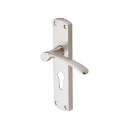 Heritage Brass Door Handle for Euro Profile Plate Diplomat Design Satin Nickel finish