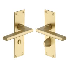 Heritage Brass Door Handle Bathroom Set Trident Design Satin Brass Finish