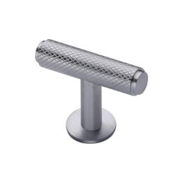 Heritage Brass Cabinet Knob Knurled T-Bar Design with Rose 45mm Satin Chrome finish