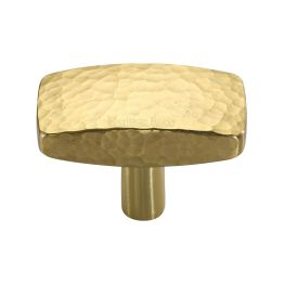 Heritage Brass Cabinet Knob Rectangular Hammered Design 47mm Polished Brass finish