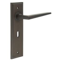 Mayfair Door Handle Lock Backplate Dark Bronze - By Frelan Hardware - BUR10KIT87
