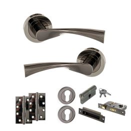 STATUS Colorado Door Handle Pack (Euro Lock Set - 2.5" CE Sashlock, 4" Slim Knuckle Hinges x2) - Black Nickel