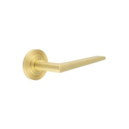 Burlington Mayfair Door Handles Reeded Rose Satin Brass - By Frelan Hardware - BUR10KIT238