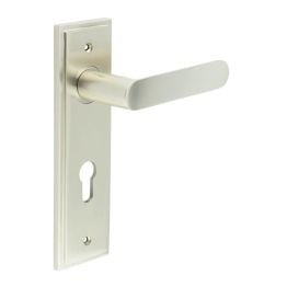 Kensington Door Handle Din Euro Backplate Satin Nickel - By Frelan Hardware - BUR25KIT324