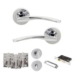 STATUS Arizona Door Handle Pack (Bathroom Set - 3" CE Bathroom Lock, 4" Fire Rated Hinges x3) - Polished Chrome