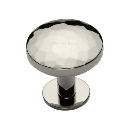 Heritage Brass Cabinet Knob Round Hammered Design with Rose 32mm Polished Nickel finish