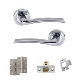 STATUS Indiana Door Handle Pack (Latch Set - 3" CE Latch, 4" Slim Knuckle Hinges x2) - Satin Chrome/Polished Chrome