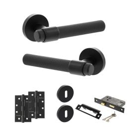 Senza Pari Andretta Door Handle Pack (3 Lever Lock Set - 2.5" CE Sashlock, 4" Slim Knuckle Hinges x2) - Matt Black