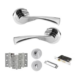 STATUS Colorado Door Handle Pack (Bathroom Set - 2.5" CE Bathroom Lock, 3" Fire Rated Hinges x3) - Polished Chrome