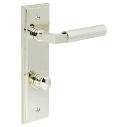 Westminster Door Handle Din Bathroom Backplate Polished Nickel & Turn & Release - By Frelan Hardware - BUR-30PN-456PN-80PN