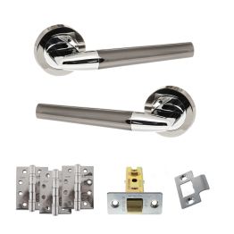 STATUS Tennessee Door Handle Pack (Latch Set - 3" CE Latch, 4" Fire Rated Hinges x3) - Black Nickel/Polished Chrome