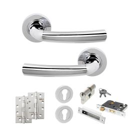 STATUS Nevada Door Handle Pack (Euro Lock Set - 2.5" CE Sashlock, 4" Slim Knuckle Hinges x2) - Polished Chrome
