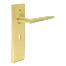 Mayfair Door Handle Lock Backplate Satin Brass - By Frelan Hardware - BUR10KIT243