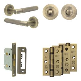 Complete Bari Door Handle Pack - Bathroom - Antique Brass - By Frelan Hardware - JE-D5B3-AB