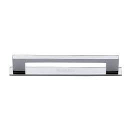 Heritage Brass Cabinet Pull Metro Design with Plate 160mm CTC Polished Chrome Finish