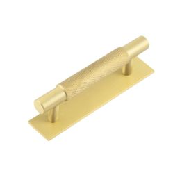 Hoxton Taplow Cabinet Handles 96mm Ctrs Plain Backplate Satin Brass - By Frelan Hardware - HOX-2050SB-5050SB