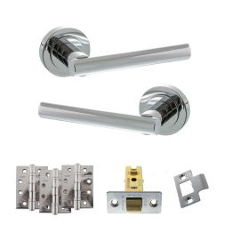 STATUS Nebraska Door Handle Pack (Latch Set - 3" CE Latch, 4" Fire Rated Hinges x3) - Polished Chrome