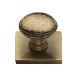 Heritage Brass Cabinet Knob Diamond Cut Design with Square Backplate 32mm Antique Brass finish