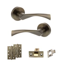 STATUS Colorado Door Handle Pack (Latch Set - 3" CE Latch, 4" Slim Knuckle Hinges x2) - Antique Brass