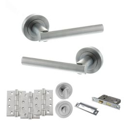 STATUS Nebraska Door Handle Pack (Bathroom Set - 2.5" CE Bathroom Lock, 4" Fire Rated Hinges x3) - Satin Chrome