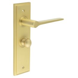 Knightsbridge Door Handle Bathroom Backplate Satin Brass & Turn & Release - By Frelan Hardware - BUR-20SB-453SB-80SB