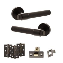 Senza Pari Andretta Door Handle Pack (Latch Set - 3" CE Latch, 3" Fire Rated Hinges x3) - Urban Dark Bronze