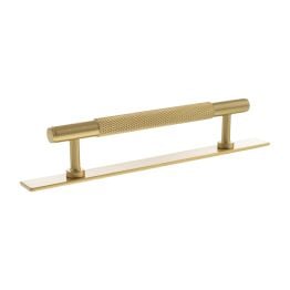 Millhouse Brass Eiffel Knurled T-Bar Cabinet Pull Handle on Backplate 128mm - Satin Brass