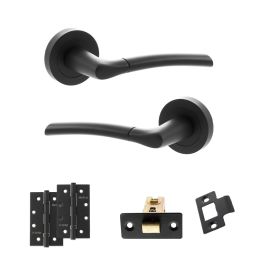 STATUS Indiana Door Handle Pack (Latch Set - 3" CE Latch, 4" Slim Knuckle Hinges x2) - Matt Black