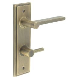 Fitzrovia Door Handle Din Bathroom Backplate Antique Brass & Turn & Release - By Frelan Hardware - BUR-15AB-456AB-82AB