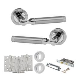 STATUS Dakota Door Handle Pack (3 Lever Lock Set - 2.5" CE Sashlock, 4" Fire Rated Hinges x3) - Satin Chrome/Polished Chrome