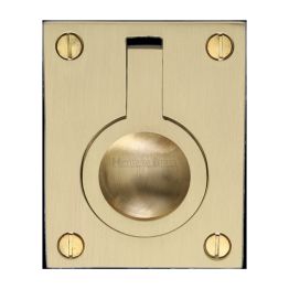Heritage Brass Cabinet Pull Flush Ring Design 50mm Satin Brass finish