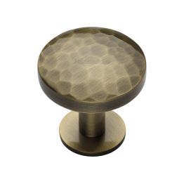 Heritage Brass Cabinet Knob Round Hammered Design with Rose 32mm Antique Brass finish