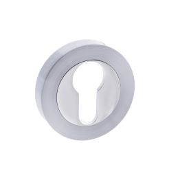 STATUS Euro Escutcheons on Round Rose - Satin Chrome/Polished Chrome
