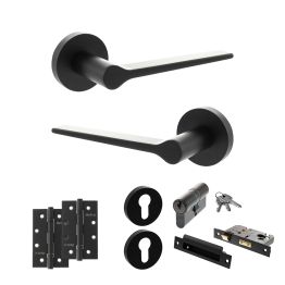 Senza Pari Laviano Door Handle Pack (Euro Lock Set - 3" CE Sashlock, 4" Slim Knuckle Hinges x2) - Matt Black