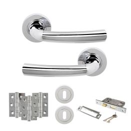 STATUS Nevada Door Handle Pack (3 Lever Lock Set - 3" CE Sashlock, 3" Fire Rated Hinges x3) - Polished Chrome