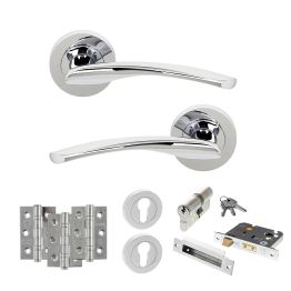 STATUS Arizona Door Handle Pack (Euro Lock Set - 3" CE Sashlock, 3" Fire Rated Hinges x3) - Polished Chrome