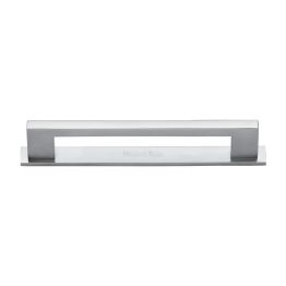 Heritage Brass Cabinet Pull Metro Design with Plate 160mm CTC Satin Chrome Finish