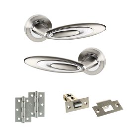 Senza Pari Elisse Door Handle Pack (Latch Set - 2.5" Latch, 3" Hinges x2) - Satin Nickel/Chrome Plate
