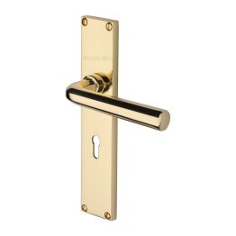 Heritage Brass Octave Lever Lock Door Handle on 200mm Plate Polished Brass finish
