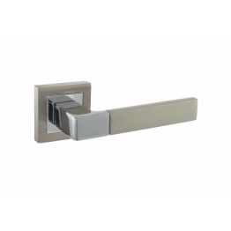 STATUS Montana Lever Door Handle on S4 Square Rose - Satin Nickel/Polished Chrome