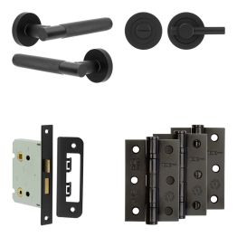 Complete Bari Door Handle Pack - Bathroom - Black - By Frelan Hardware - JE-D6B1-MB
