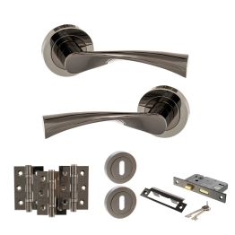 STATUS Colorado Door Handle Pack (3 Lever Lock Set - 2.5" CE Sashlock, 3" Fire Rated Hinges x3) - Black Nickel