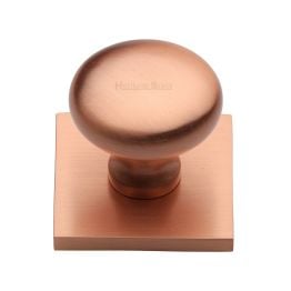 Heritage Brass Cabinet Knob Victorian Round Design with Square Backplate 32mm Satin Rose Gold finish