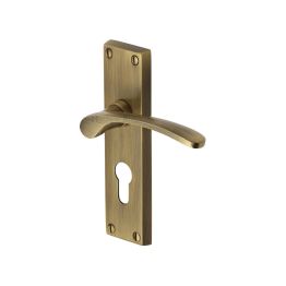 Heritage Brass Door Handle for Euro Profile Plate Sophia Design Antique Brass finish