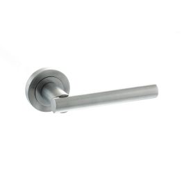 STATUS Nebraska Lever Door Handle on Round Rose - Satin Chrome