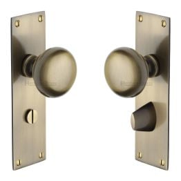 Heritage Brass Mortice Knob on Bathroom Plate Balmoral Design Antique Brass finish