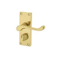 Victorian Scroll Door Handle on Privacy Plate Polished Brass - By Frelan Hardware - JV11PRPB